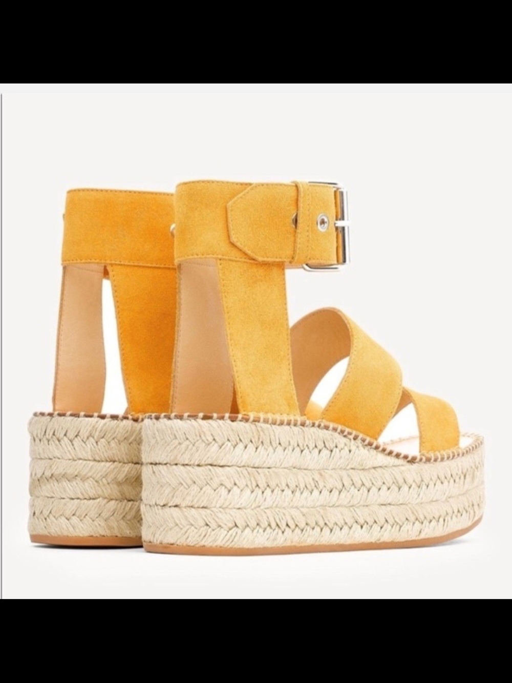 Rag & Bone Mustard Suede Platform Espadrille Sandals Ankle Strap Size 37.5